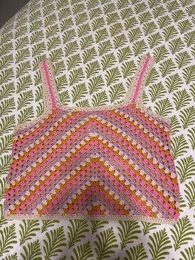 Cotton Emporium Pink, Purple & Gold Crochet Striped Camisole